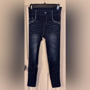 Dark Blue Cotton/Spandex printed Jeggings